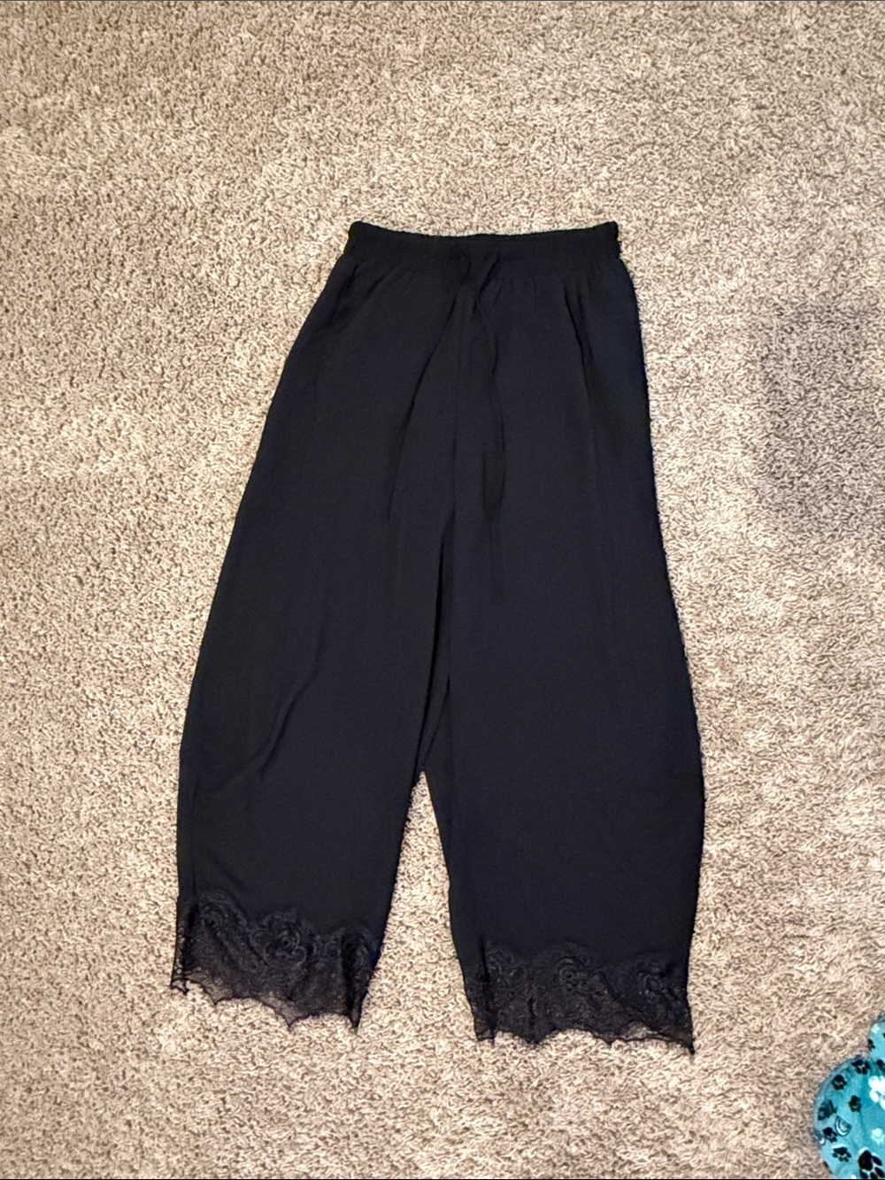 Lace-Hem Wide Leg Pants — Black